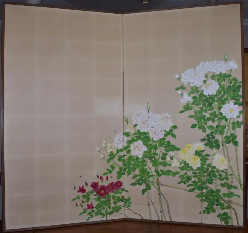 Two-Panel Roses and Bees Screen