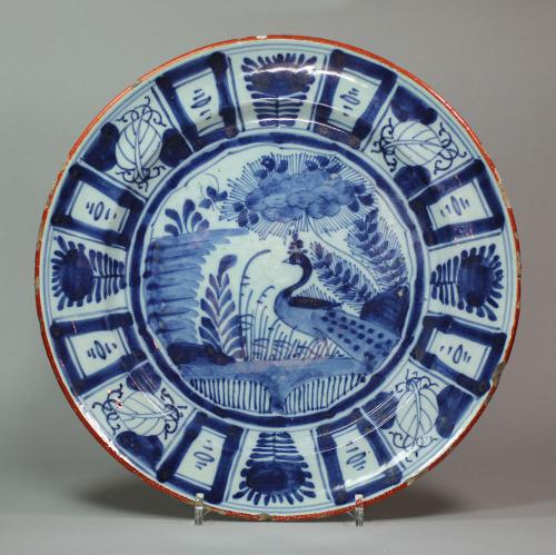 Dutch Delft Dish 18th century, decorated with a peacock