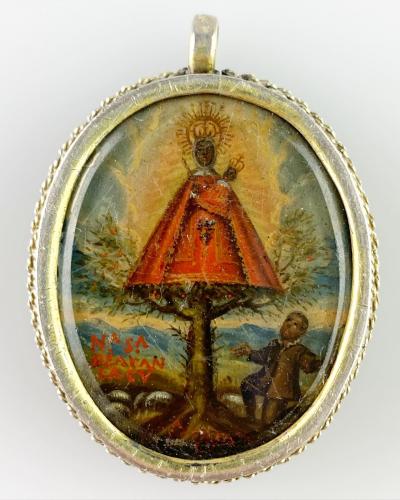 Pendant with miniatures; Our Lady of Aránzazu & Cecilia. Spanish, 17th century