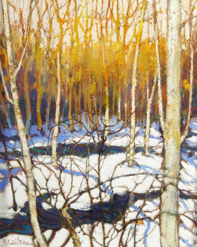 Ken Moroney (British 1949-2018) Golden Trees in the Snow