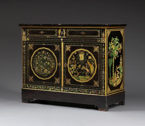 An Exquisite Louis Philippe Period Polychrome Decorated Two Door Cabinet By "Chifflot"