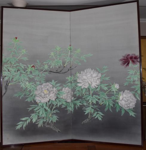 Peony on Silver Two Panel Screen