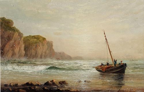 Adolphus Knell (British fl. 1860-1890) Fishing Boats on the Shore & Shipping off the Coast (A Pair)