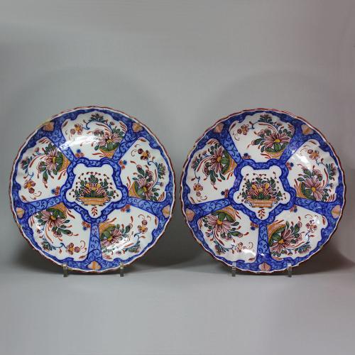 Pair of Dutch delft polychrome deep dishes