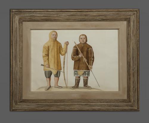 Two Very Rare Watercolor Depictions Of The Greenland Inuit Hunters Poq And Qiperoq During A Missionary Tour Of Copenhagen Circa 1724