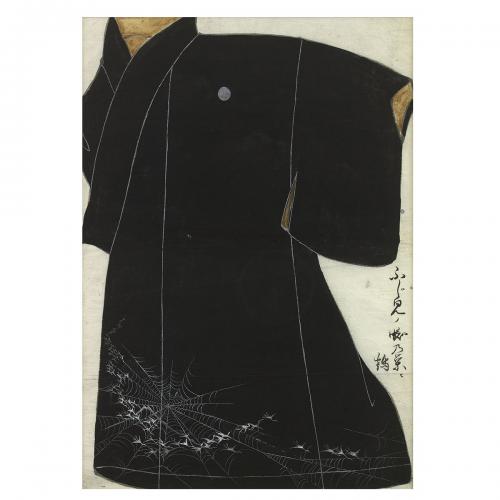 Watercolour study of a black kimono