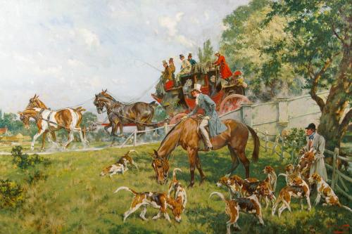 Gilbert Scott Wright (British 1880-1958) The Royal Mail Coach Passing the Hounds