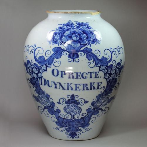 Large Dutch delft blue and white tobacco jar