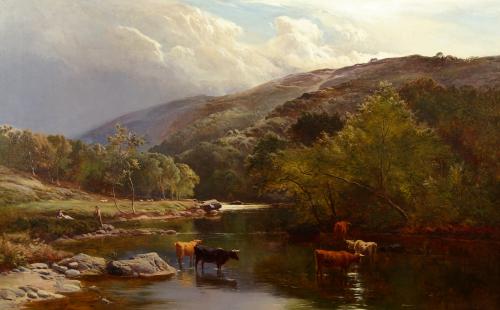 Sidney Richard Percy (British 1821-1886) Watering in the River Lyn, North Devon
