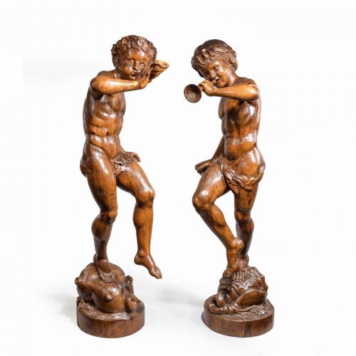 Two superb Italian pine Bacchanalian figures