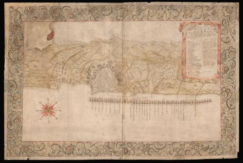 Large manuscript birds-eye view of the Siege of Crete of June 1669