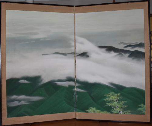 Two-Panel Landscape Screen, Taisho Period, Circa 1910