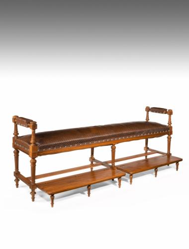 Over 7ft Long French 19th C Walnut & Embossed Leather Billiard Room Bench (Banquette De Billiard)