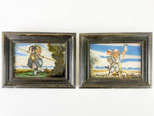 Reverse glass paintings of dwarf soldiers. French, late 18th century