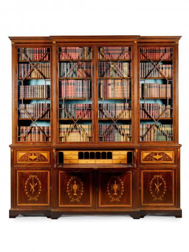 Victorian mahogany Sheraton Revival breakfront bookcase