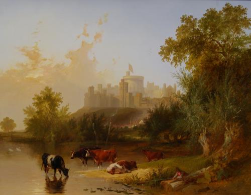 Henry John Boddington, RBA (British 1811-1865) Cattle Watering in the Shadows of Windsor 