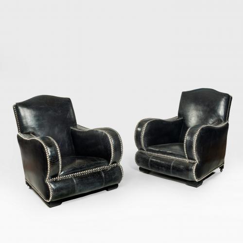Exceptional pair of large Art Deco style arm chairs