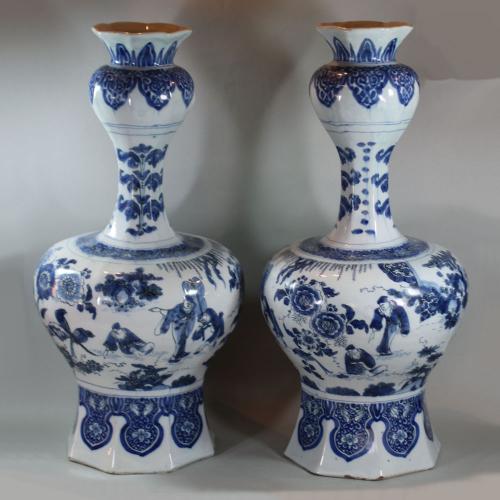 Pair of Dutch delft blue and white onion-neck vase