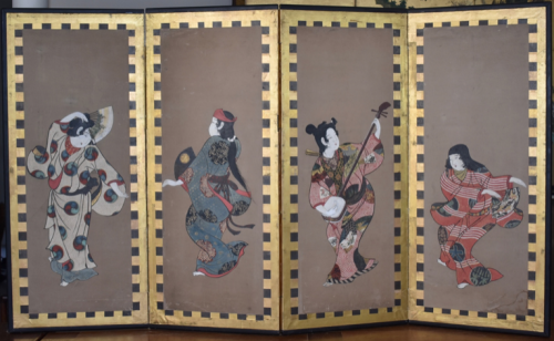 Four-Panel Ukiyo-e Performers Screen