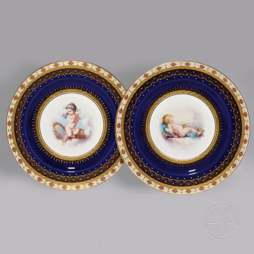 Porcelain Plates Depicting Putto at Play, by Minton