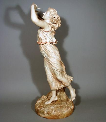 Royal Worcester Monumental Figure of a Young Girl Playing the Cymbal by James Hadley