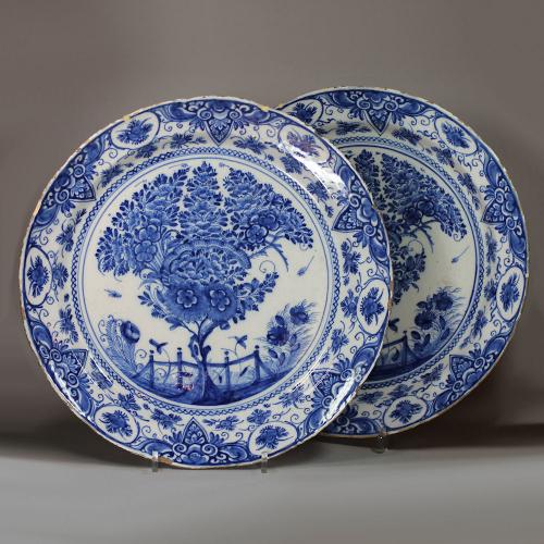 Pair of Dutch Delft blue and white plates