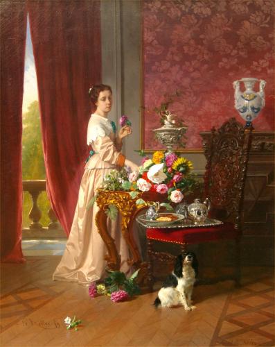 David Emile Joseph de Noter (Belgian 1825-1892) Arranging the Bouquet