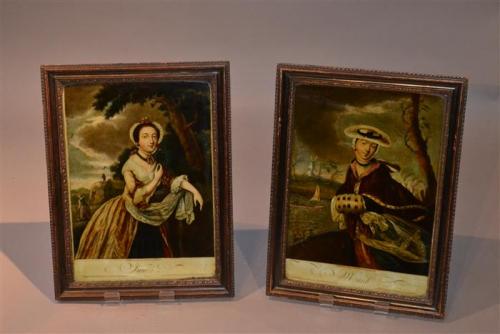 A pair of 18th century reverse glass prints