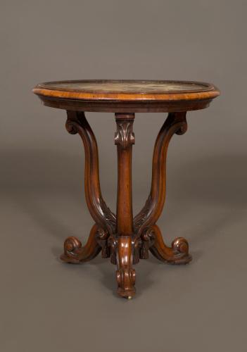 A Well Carved Mahogany Center Table Of Interesting Design With Inset Septarian Nodule Top