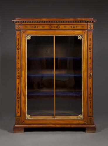 Amaranth And Ebony Inlaid And Gilt-Brass Mounted Single Door Display Cabinet Or Bookcase In The Manner Of Morel And Seddon