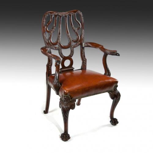 19thC Leather Upholstered Desk Chair After a Design by Giles Grendey