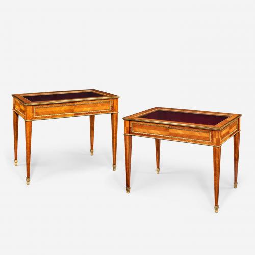A matched pair of English Kingwood display tables in the French taste