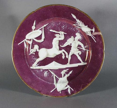 Antique Coalport Lustred Porcelain Plate with Neo-Classical Figures, 1805-10