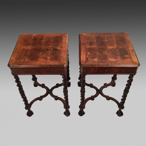 Vintage pair of walnut occasional tables