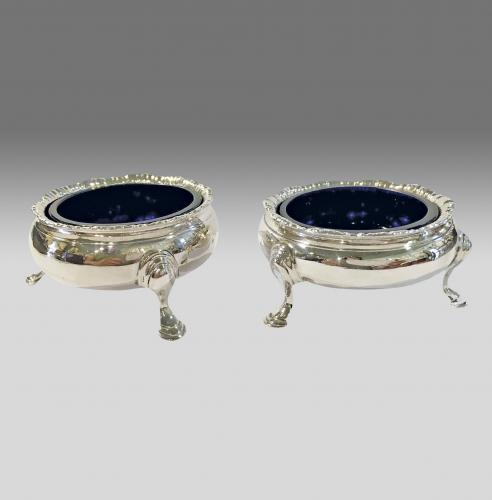 Two Georgian silver cauldron salts