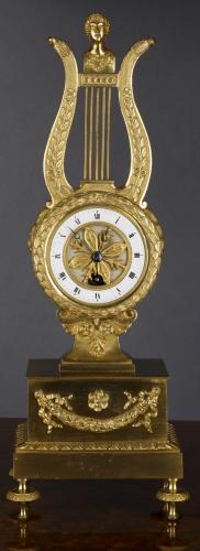 Louis Philippe French Ormolu Lyre Mantel Clock
