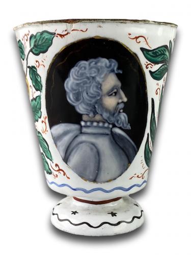 Enamel beaker with classical profiles & flowers. Limoges, 17th century