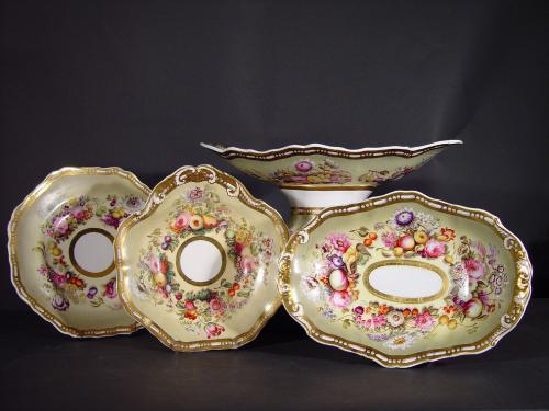 Antique Spode Porcelain Botanical Eighteen Piece Dessert Service, Spode Feldspar Porcelain, Circa 1833-1847