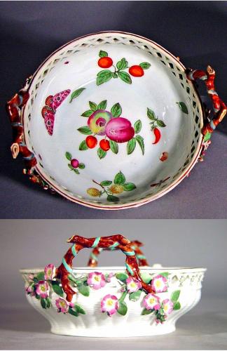 Antique Chelsea Porcelain Reticulated Circular Basket, Probably James Giles decoration, Circa 1755-60