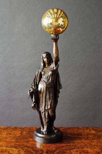 French Bronze Figural Mantel Clock Depicting Aurora