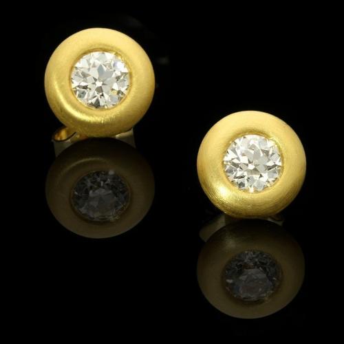 old cut diamond and yellow gold earrings