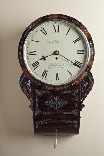 Regency Coromandel English Fusee Drop Dial Wall Clock by Wiliam Burch, Maidstone