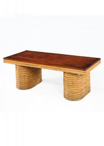 A Bamboo & Mahogany Coffee Table by Paul Frankl