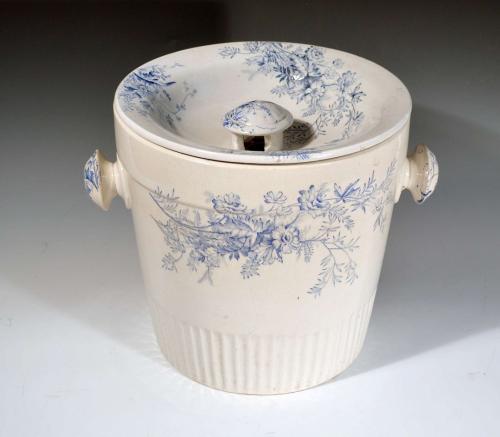 Blue & White Floral Pottery Covered Pil and Cover, Vera Pottery, Circa 1900-30