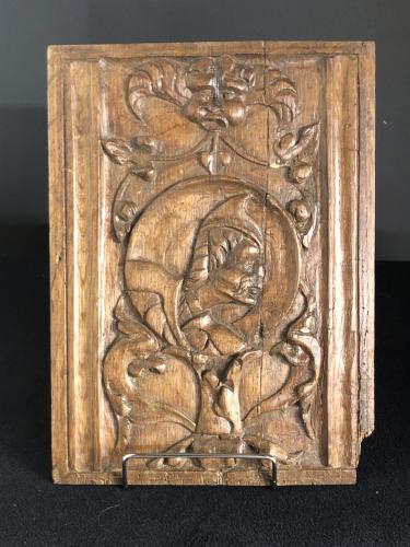 Oak panel with portrait roundel, circa 1600