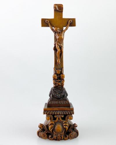 Boxwood cross. French, the cross late 16th century, the base late 17th century