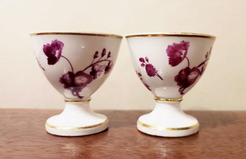 Flight, Barr & Barr Worcester Porcelain Egg Cups Decorated with Puce Flowers, Circa 1804-1813