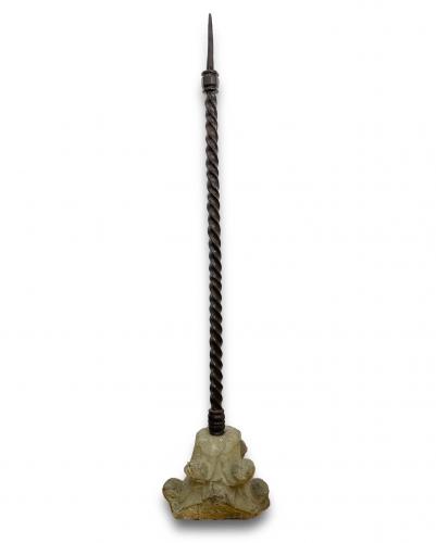 Iron pricket candlestick. Spanish, the pricket 16th century, the base earlier