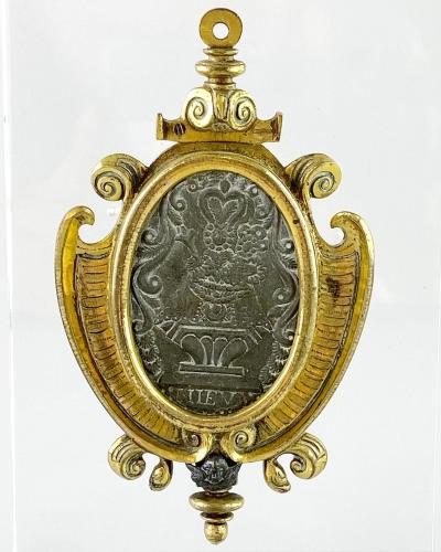 Renaissance devotional ormolu frame Our Lady of Nieva. Spanish, 17th century