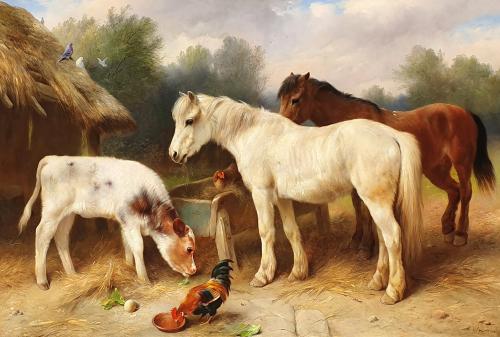 Walter Hunt (British 1861-1941) Feeding Companions